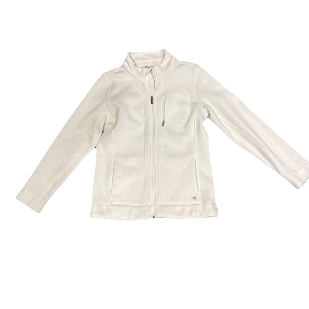 Calvin Klein Performance Women M White Full Zip Fleece Jacket Mock Neck Gorpcore